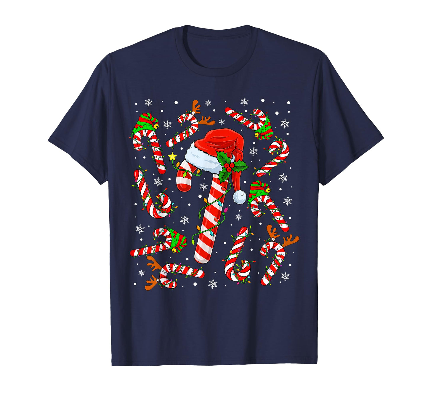 Christmas Candy Cane Santa Hat Reindeer Funny Xmas Light T-Shirt