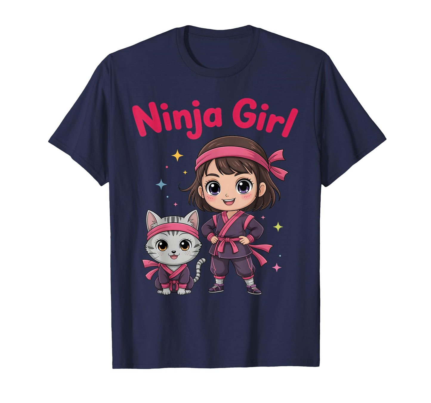 Ninja Girl & Cat Birthday Party Ninjas Warrior Costume Kids T-Shirt