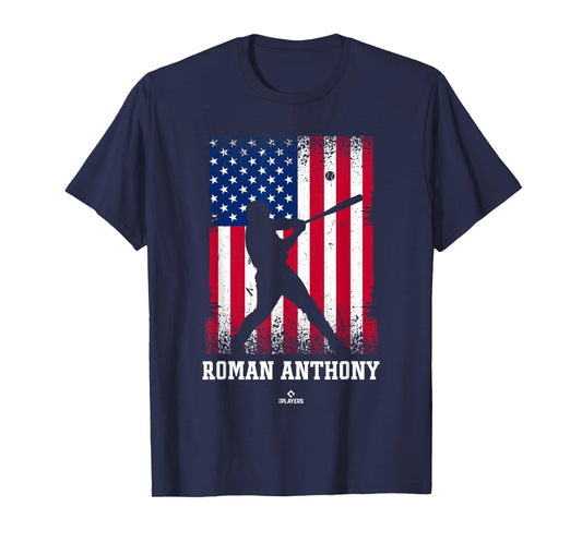 American Flag Swing Roman Anthony Prospect Baseball Fan Gear T-Shirt