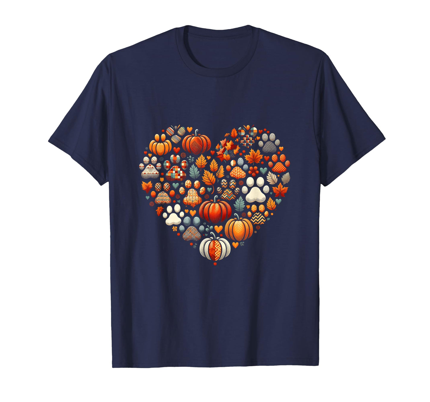 Cute Dog Cat Paw Print Pumpkin Autumn Leaf Fall Thanksgiving T-Shirt