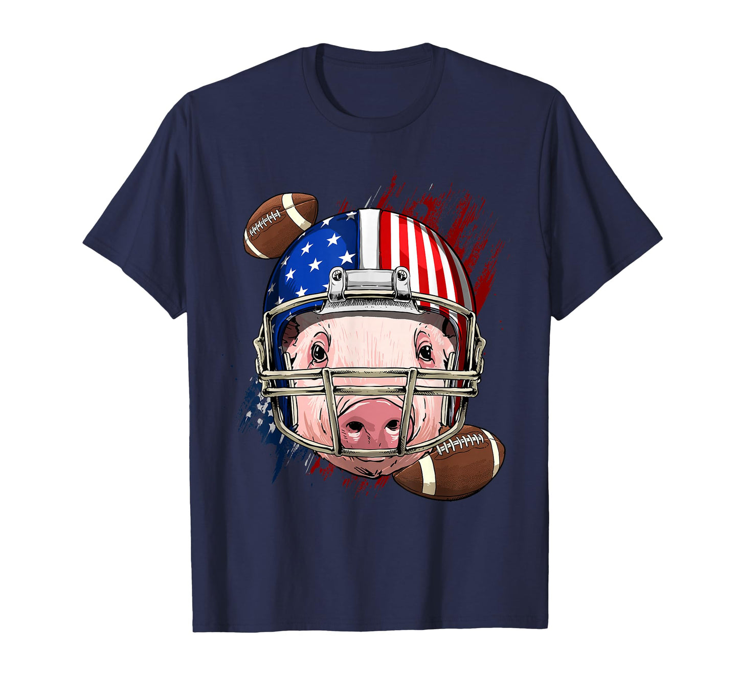 American Football Player Pig Face Farm Animal US Patriotic T-Shirt