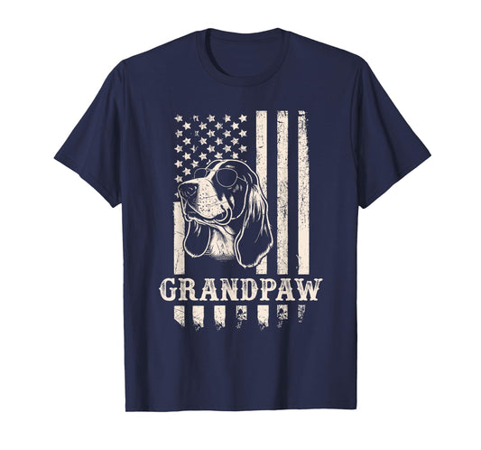 Grandpaw Basset Hound American Flag Sunglasses Retro Grandpa T-Shirt