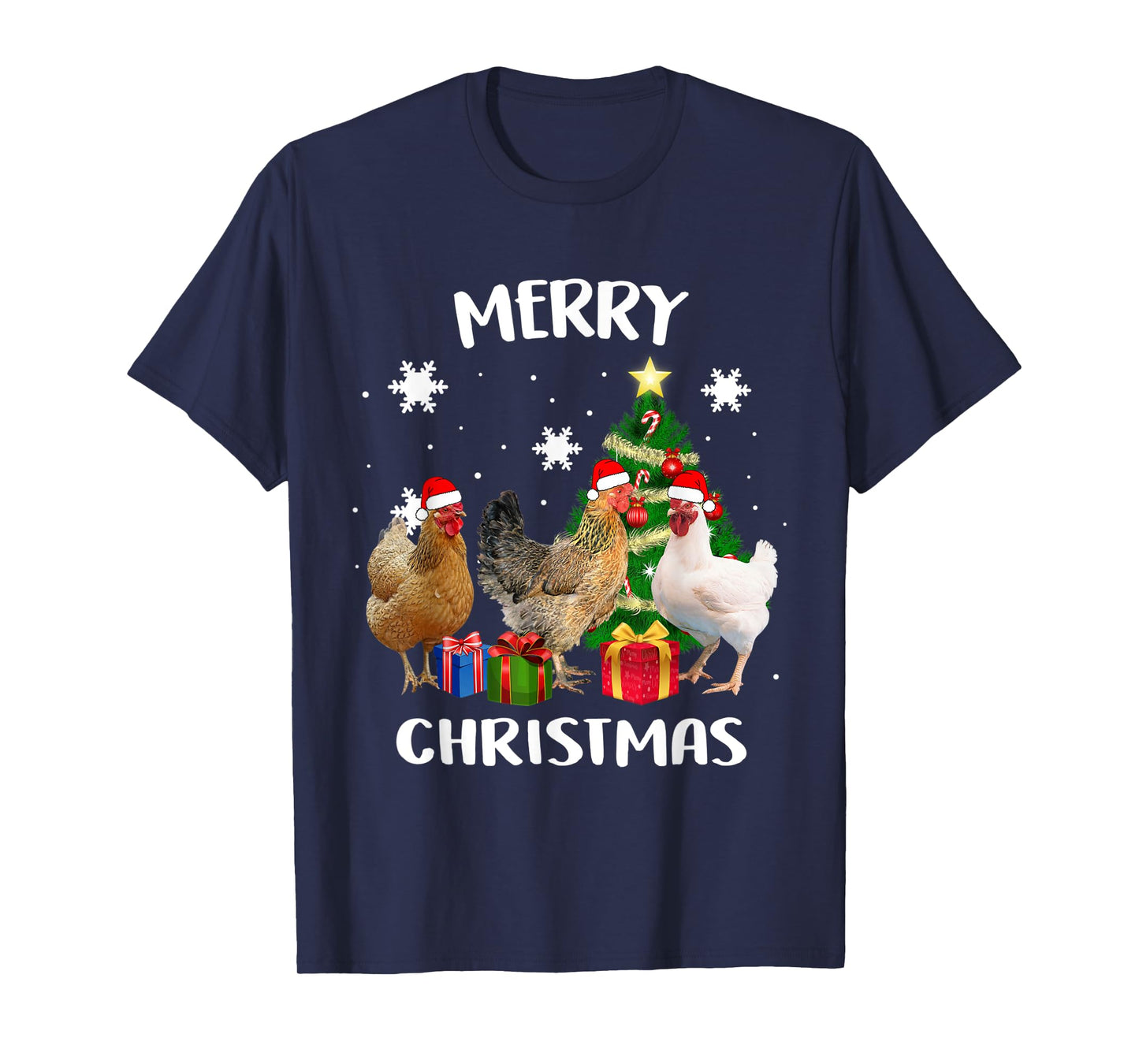 Funny Ugly Chicken Christmas Tree Shirt Santa Hat Hen Lovers T-Shirt