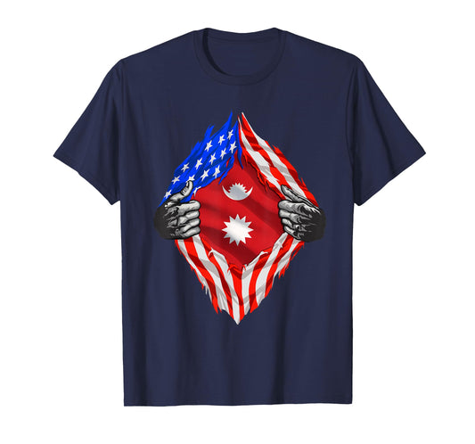 Nepali Tshirt Super USA Nepal Flag Nepalese American Roots T-Shirt