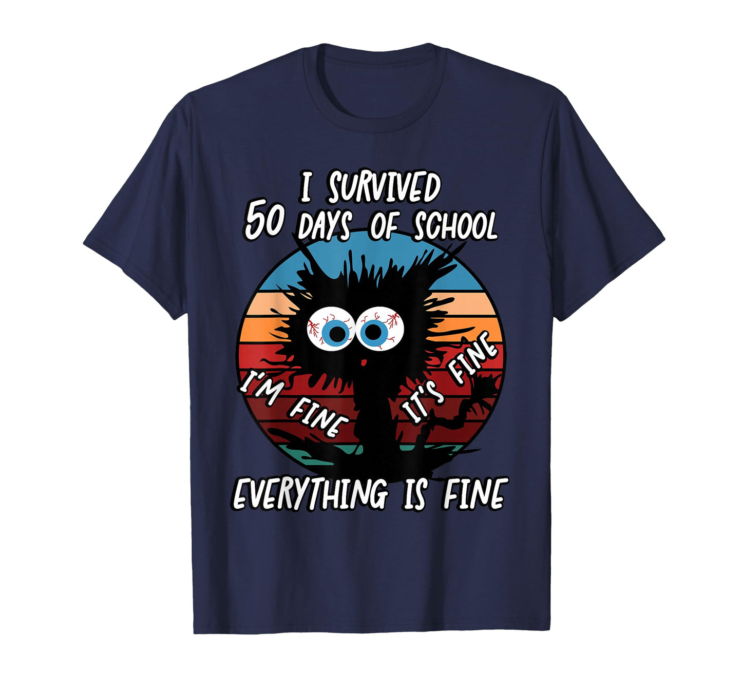 50th Day School Cat I Survived 50 Days of School T-Shirt