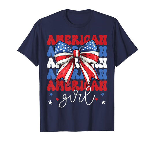Coquette Bow American Girl Toddler Kid 4th of July Patriotic T-Shirt