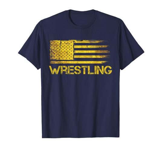 Vintage Wrestling American Flag Patriotic Wrestler T-Shirt