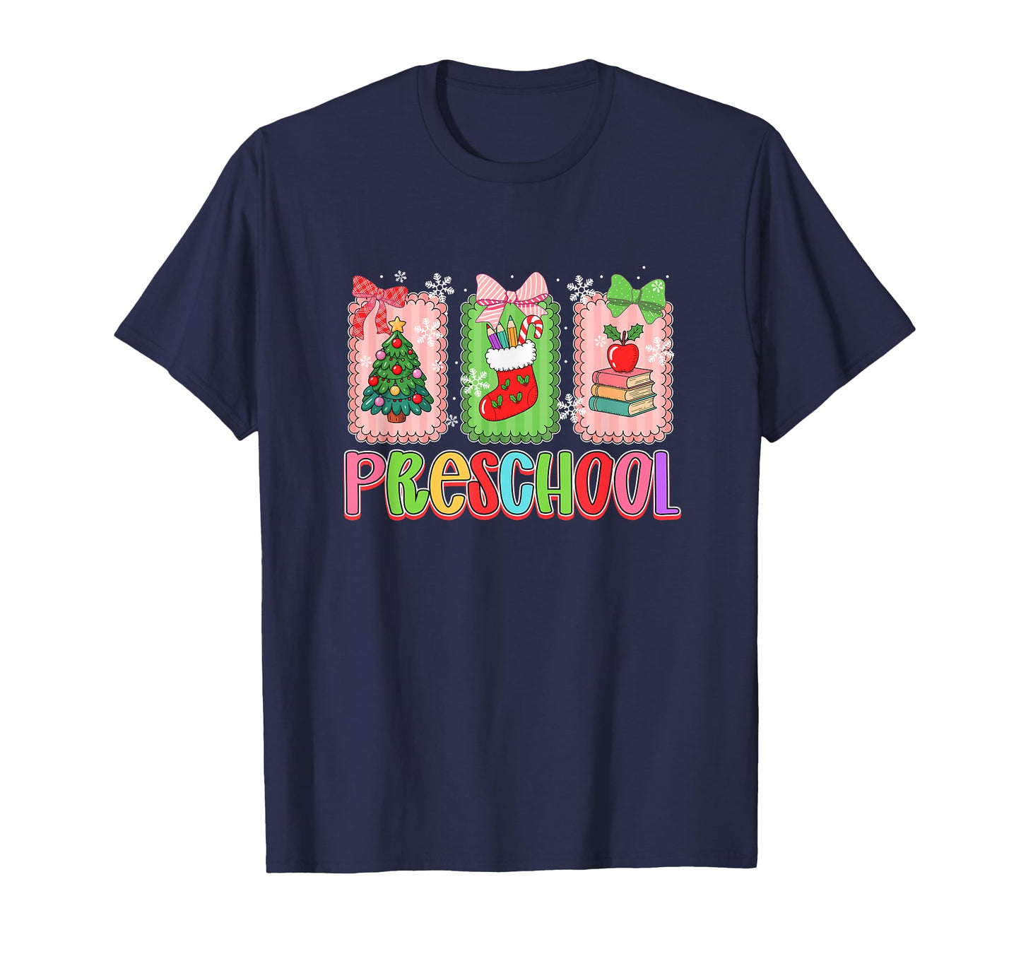 Preschool Colorful Xmas Tree Student Equipment Teacher T-Shirt