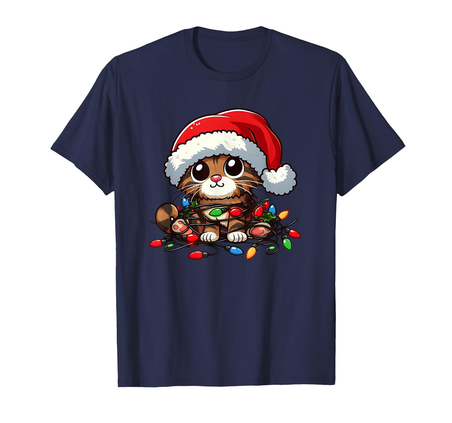 Brown Tabby Cat Christmas Lights Pet Funny Xmas T-Shirt