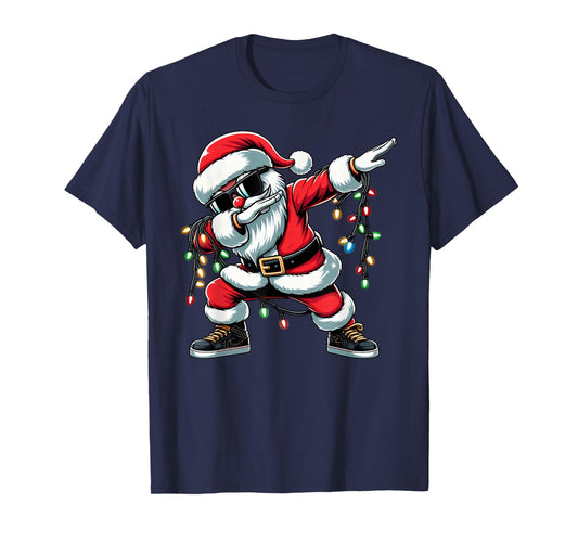 Funny Dabbing Santa Xmas Lights Girls Boys Kids Christmas T-Shirt