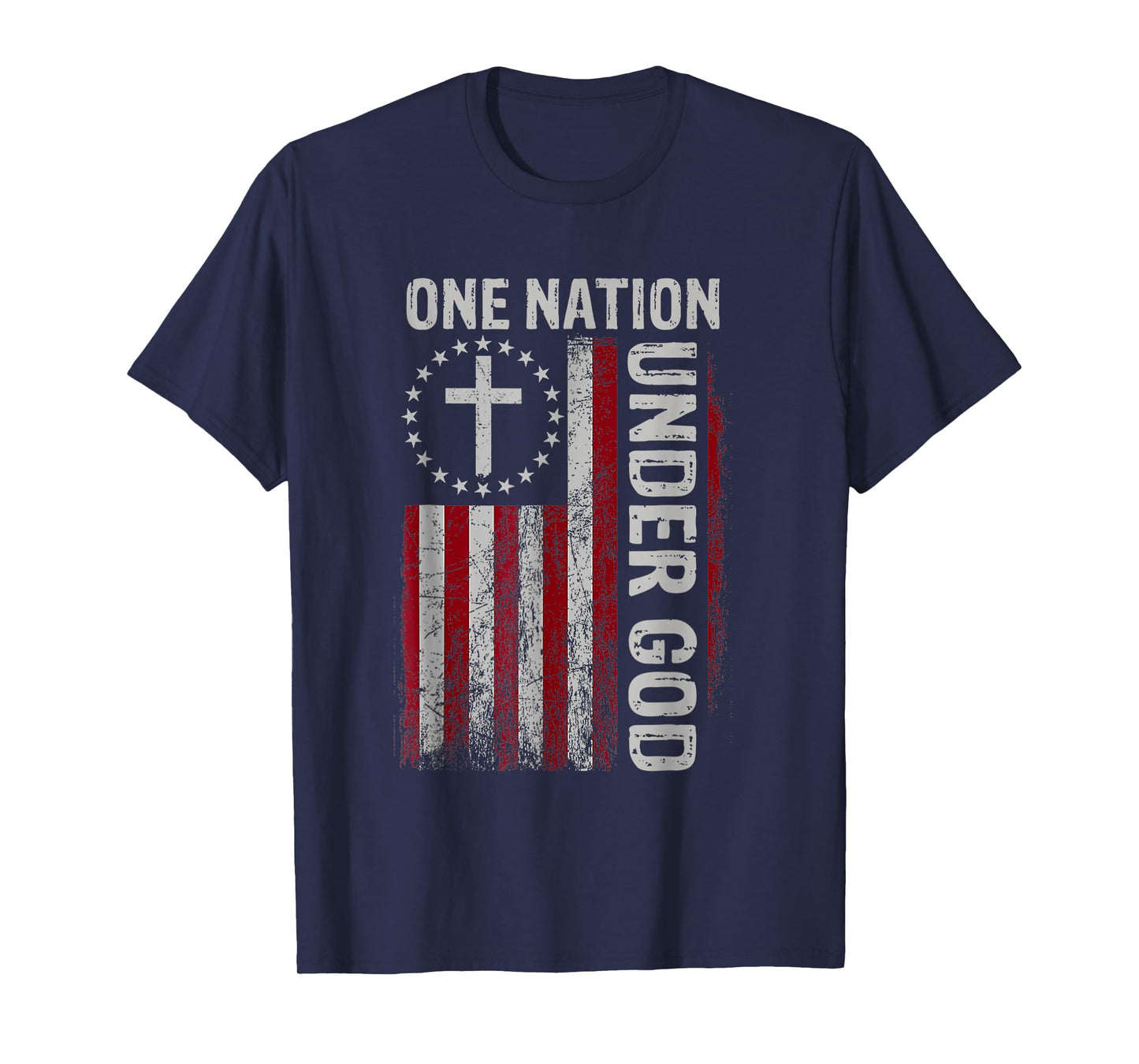 Vintage Us Flag One Nation Under God 4th of July Patriotic T-Shirt