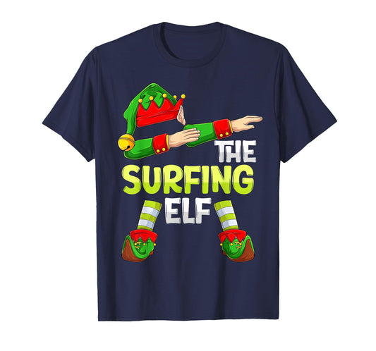 Dabbing Elf Christmas Surfer Surf The Surfing Elf T-Shirt