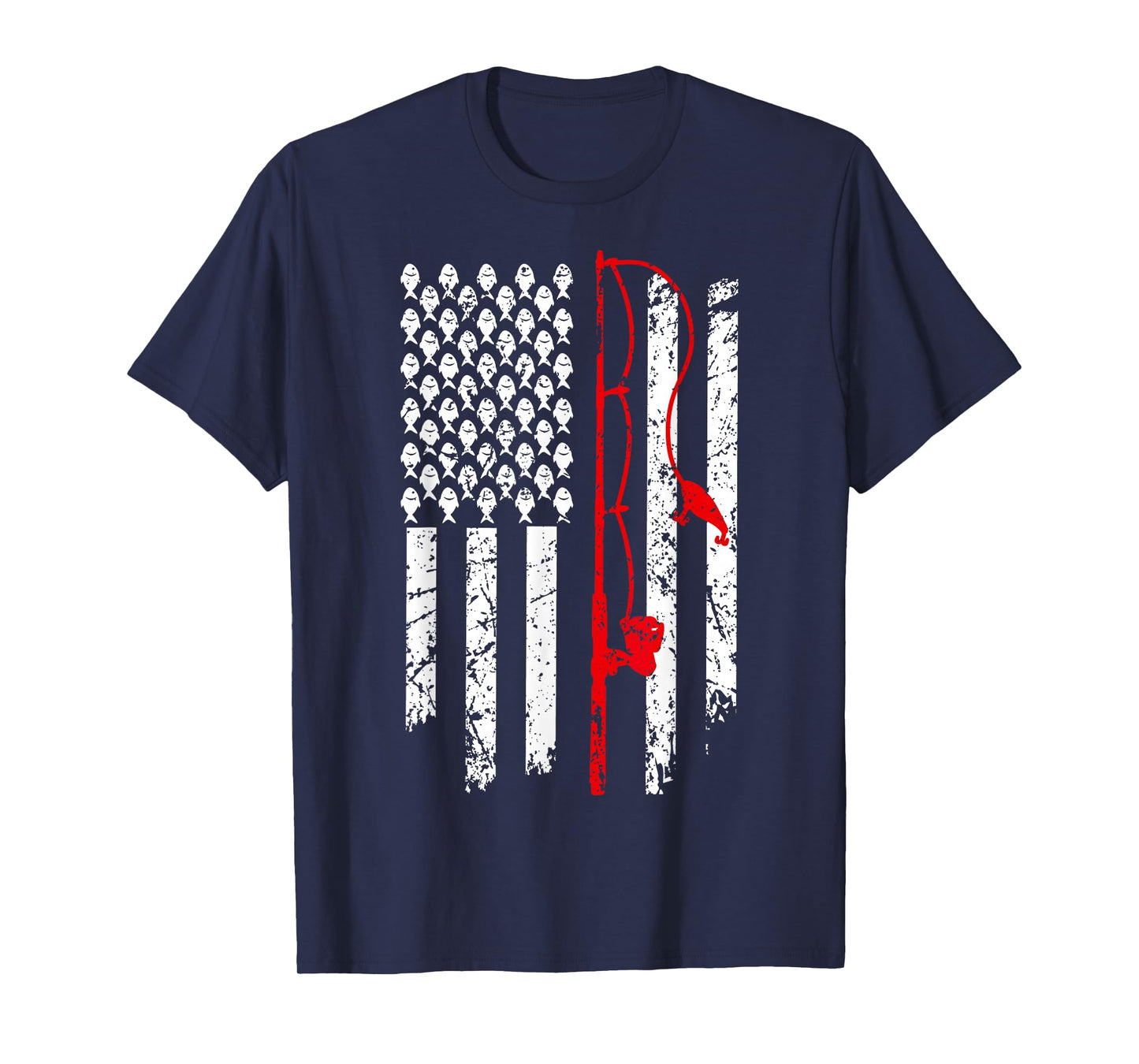 Fishing American Flag Husband Son Grandson Funny Fisherman T-Shirt