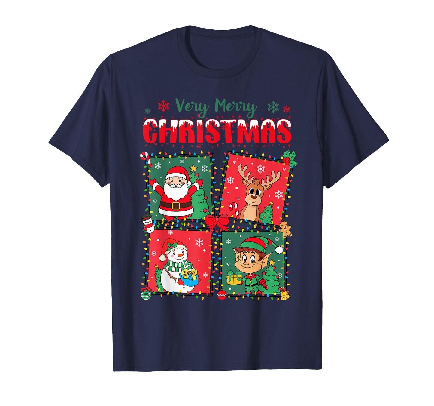 Very Merry Christmas Santa, Reindeer, Snowman, Elf Xmas Cute T-Shirt