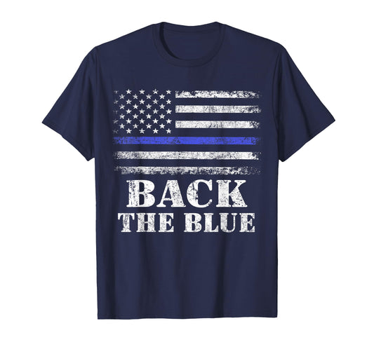 Back The Blue Thin Blue Line American Flag Police Support T-Shirt