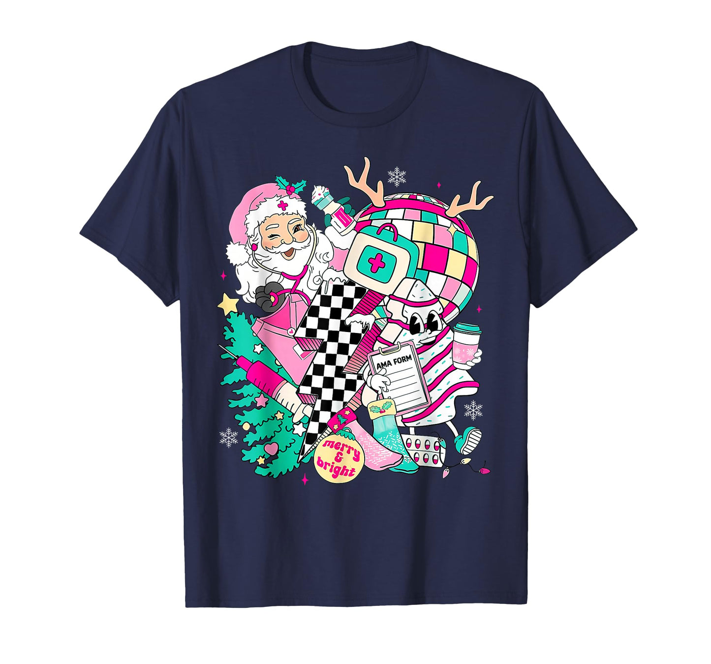 Christmas Santa Nurse Disco Ball Rn CNA ICU Med Surg PICU T-Shirt
