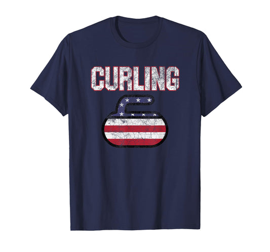 USA American Flag Curling Men Women T-Shirt