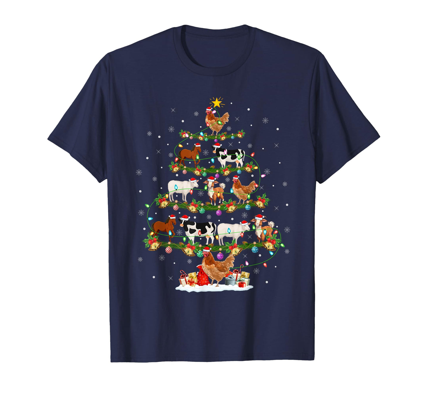 Chicken Cow Goat Horse Farm Animal Farmer Christmas Tree T-Shirt