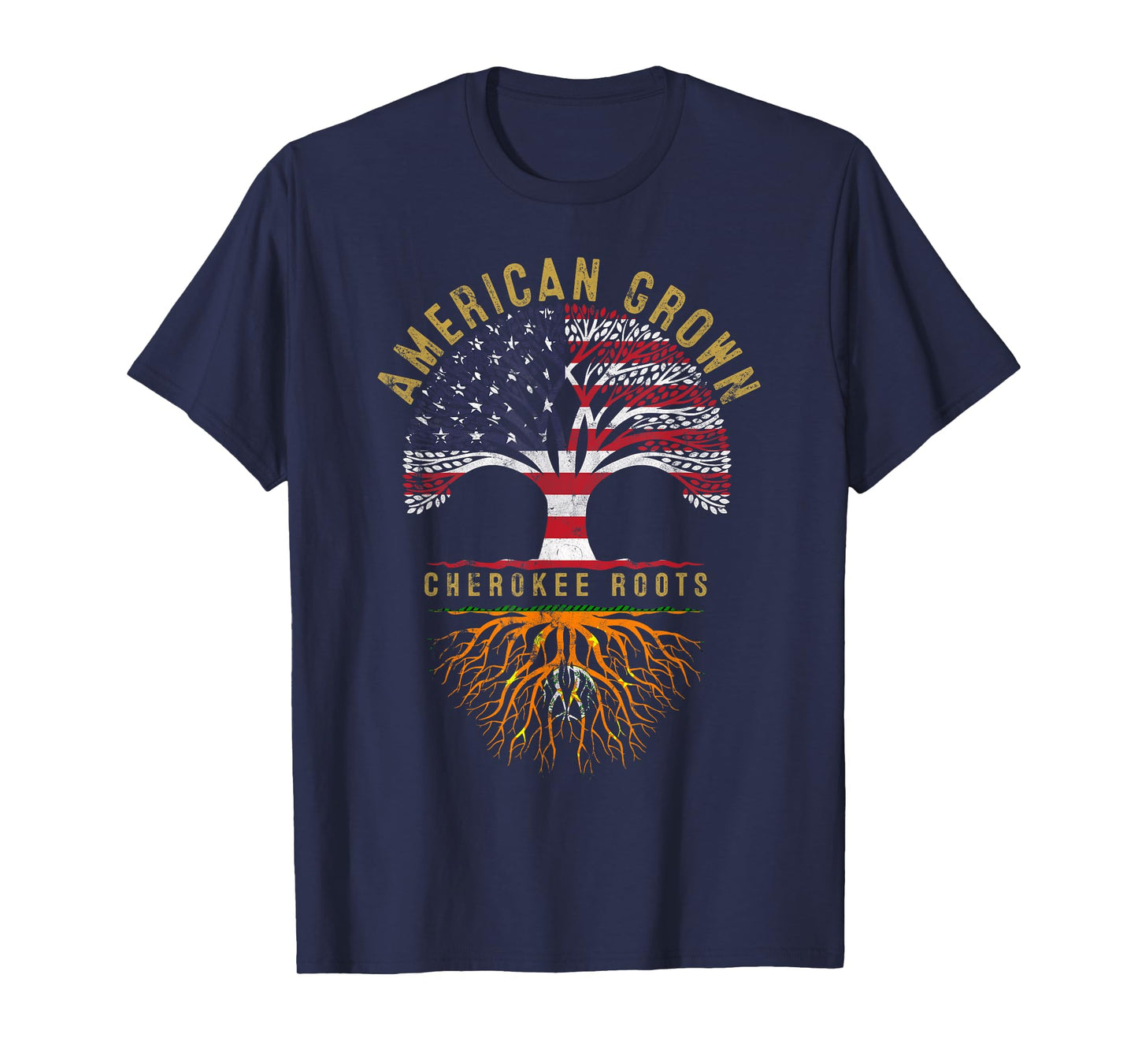 American Grown Cherokee Roots Tree Flag Family Heritage T-Shirt