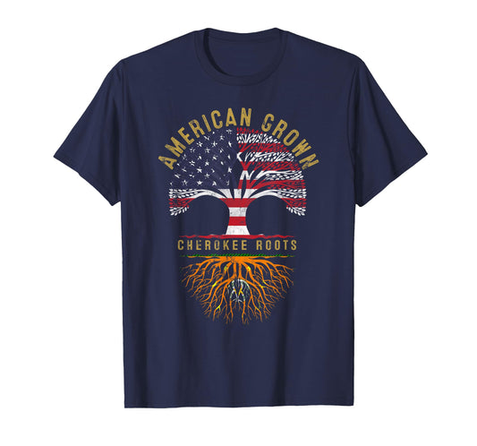 American Grown Cherokee Roots Tree Flag Family Heritage T-Shirt