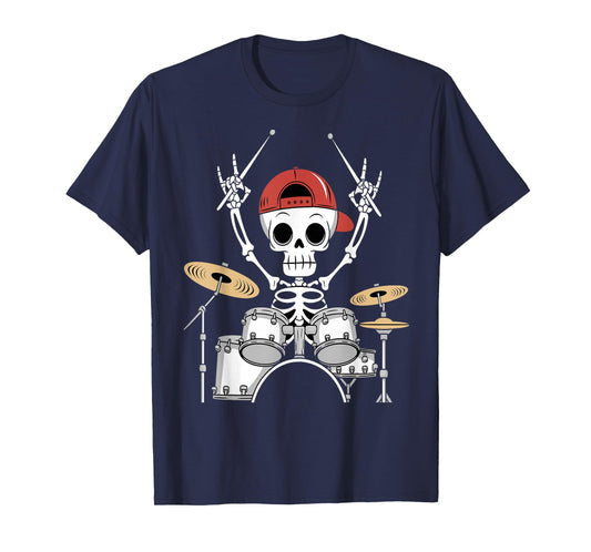 Skeleton Drummer Halloween Costume Playing Drums Boys Men T-Shirt