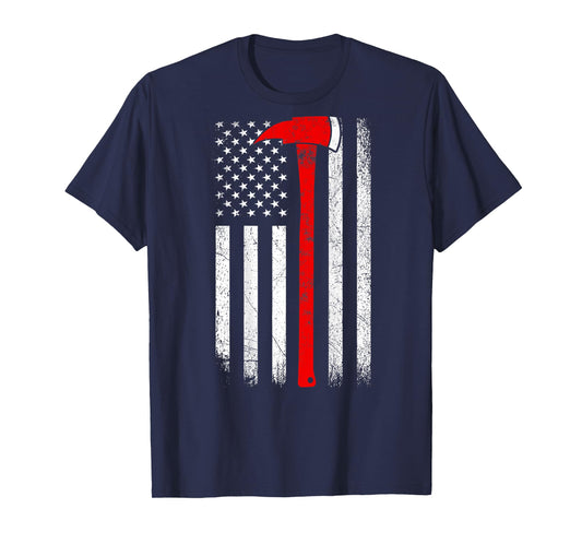 American Flag Axe Thin Red Line Firefighter Support ON BACK Women Kids Men T-Shirt