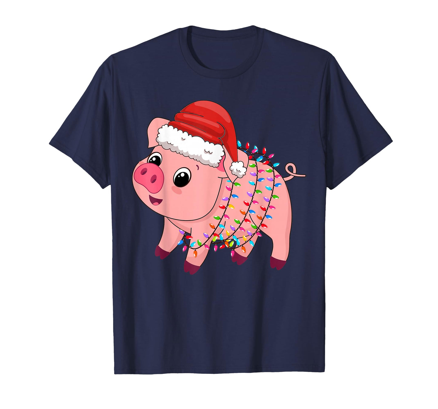 Christmas Lights Pig Wearing Xmas Hat - Pig Lover Farmer T-Shirt