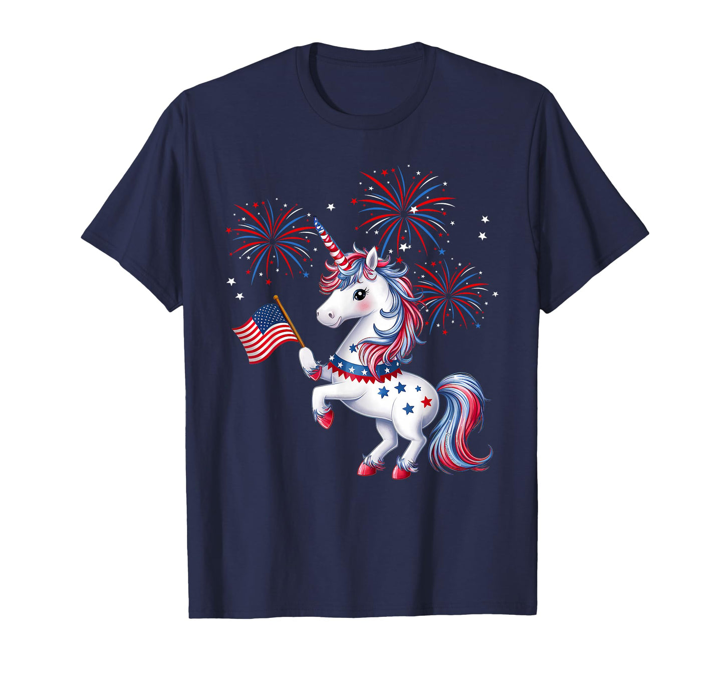Cute Patriotic Americorn Unicorn Fireworks Girls 4th of July T-Shirt