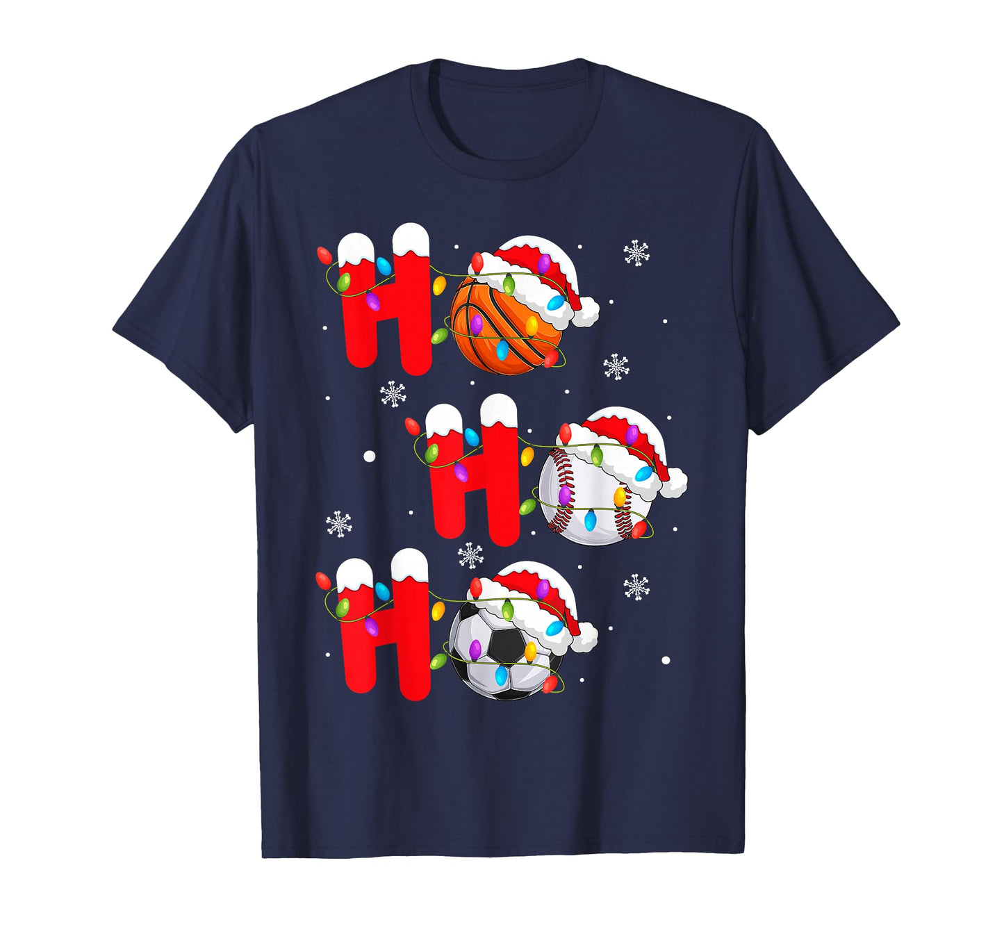 Basketball Baseball Soccer Christmas Ho Ho Ho Santa Xmas T-Shirt