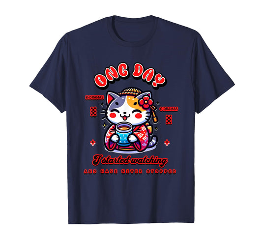 Cute Cat Watching K-Dramas and C-Dramas T-Shirt
