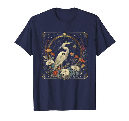 Cute Cottagecore Floral Celestial Heron Aesthetic Women Men T-Shirt