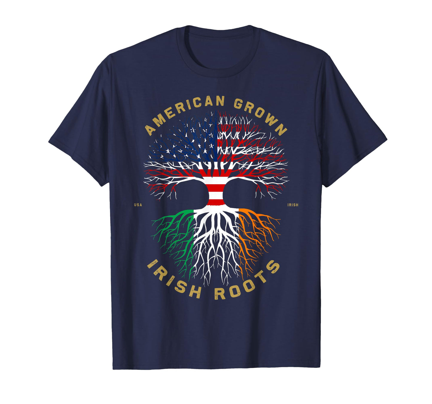 American Grown with Irish Roots Tree USA Flag Unique T-Shirt