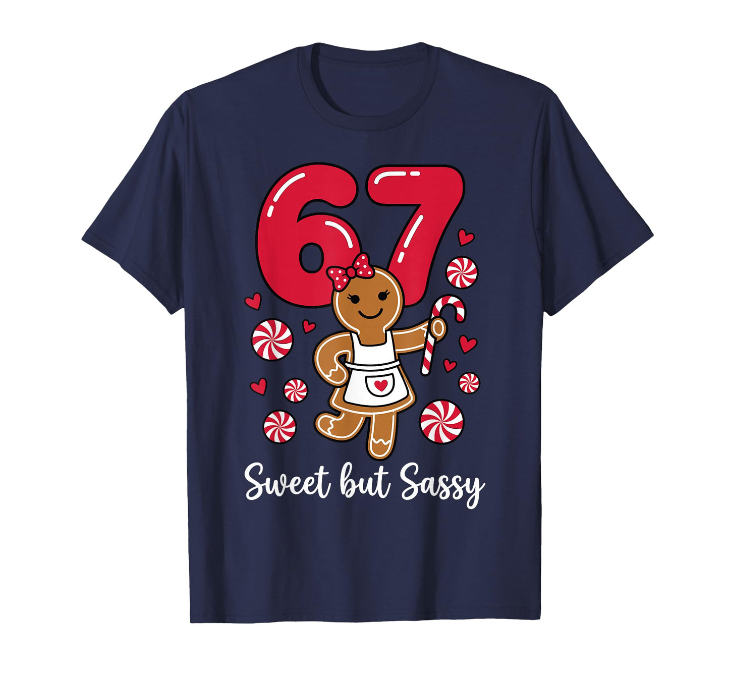 Cute Gingerbread Girl 67 Red Bubble Letters Peppermint T-Shirt