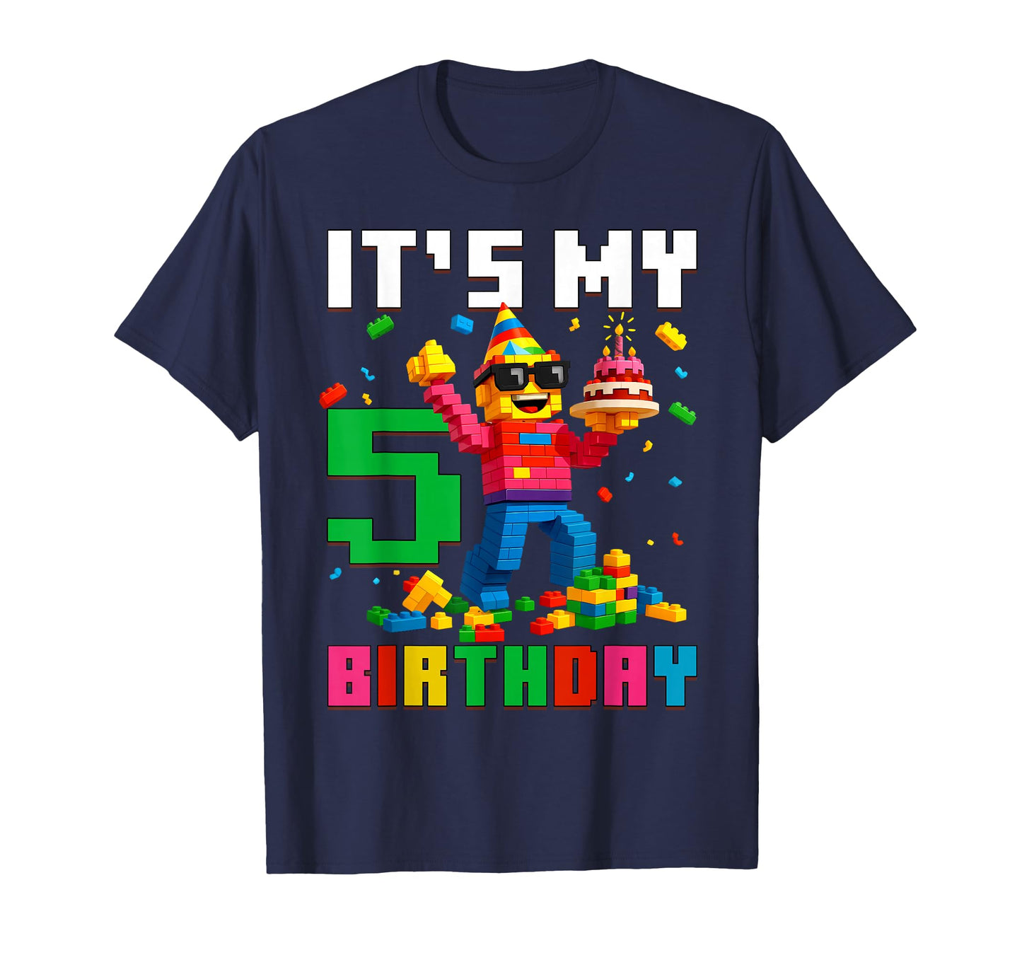 It's My 5th Birthday Boy Building Bricks 5 Year Old Boys T-Shirt