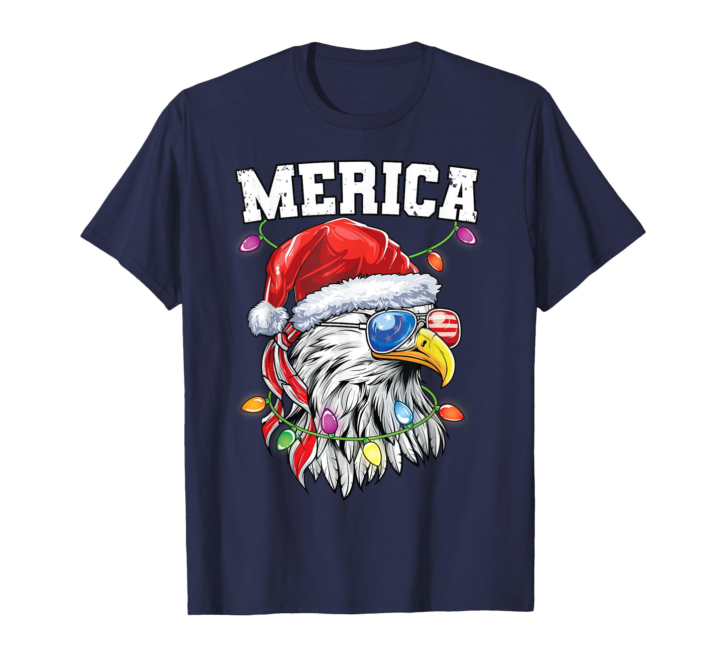 Merica Christmas Shirt Patriotic Veteran Santa Bald Eagle T-Shirt for Women Kids Men