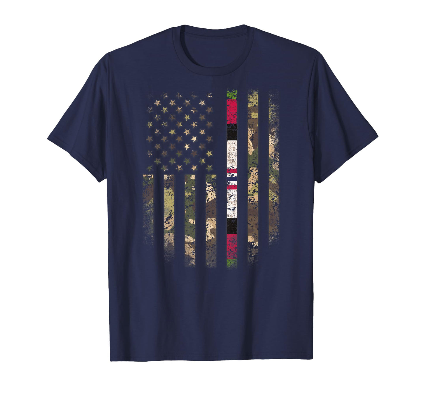 Proud Afghanistan Veteran Camo US Flag Ribbon Military Gifts T-Shirt