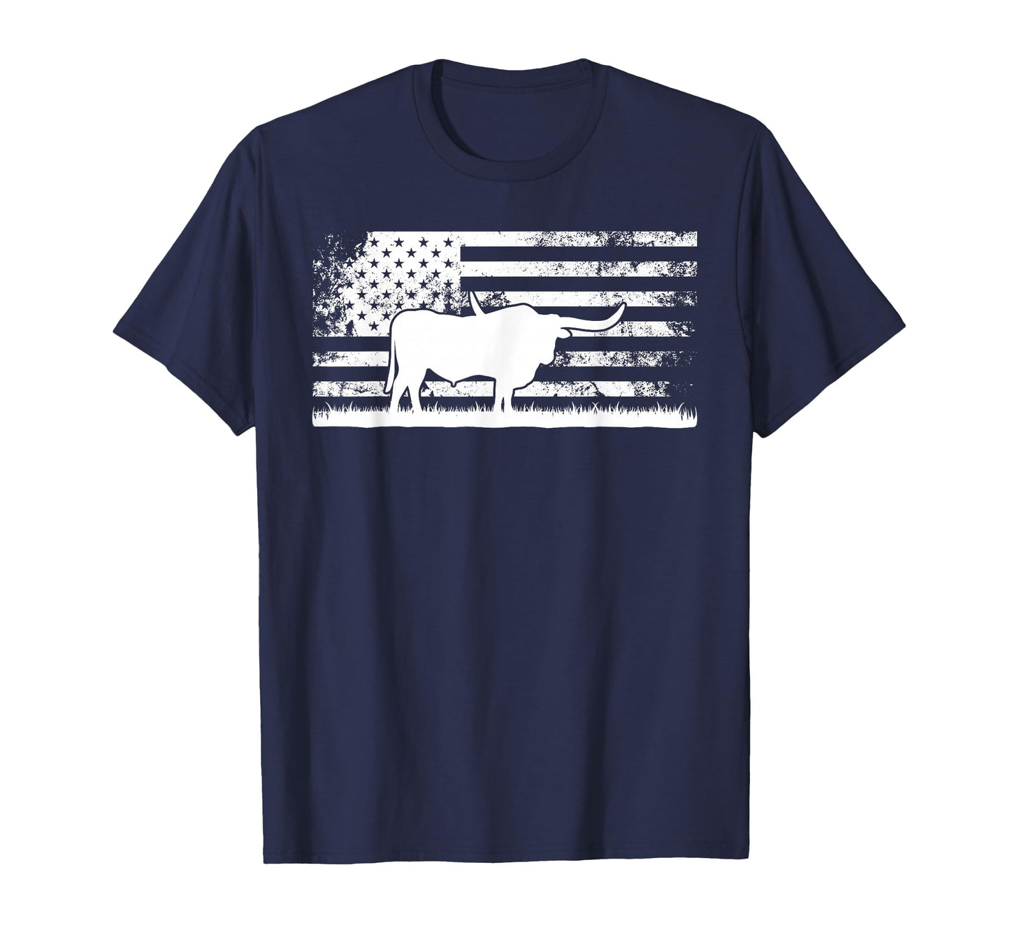 American Flag USA - Texas Longhorn Cow For Cattle Farmer T-Shirt