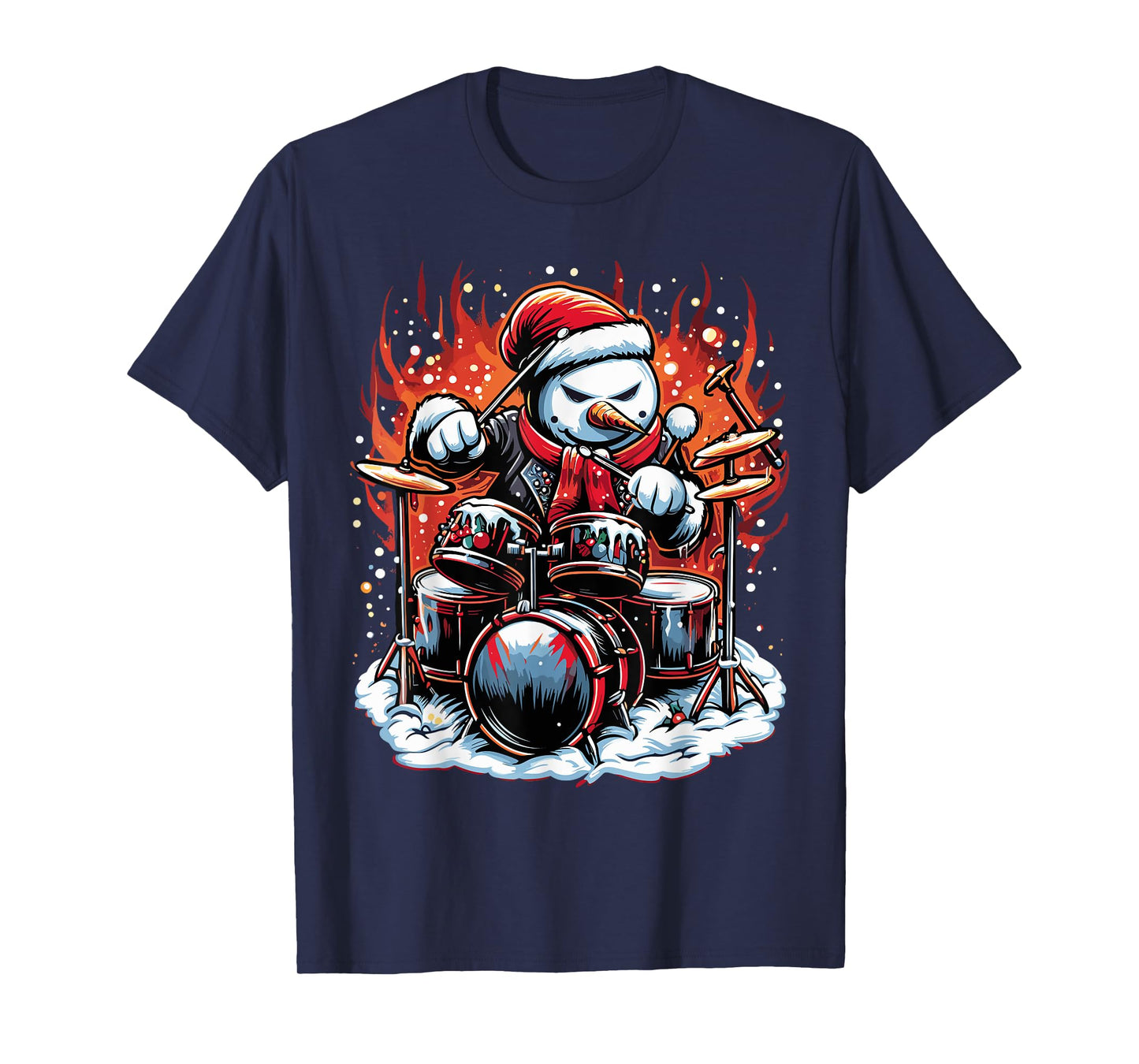 Christmas Rockin' Drums Snowman Drummer Firestorm Graphic T-Shirt