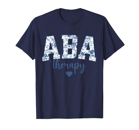 ABA Therapy Floral Blue Wildflower RBT Behavior Therapist T-Shirt