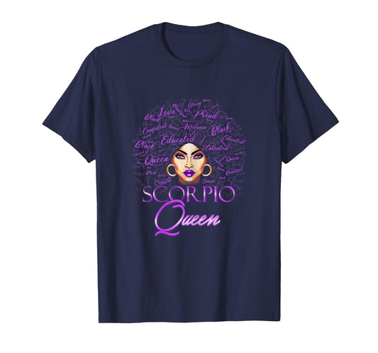 Scorpio Girl Womens Purple Afro Queen Black Zodiac Birthday T-Shirt