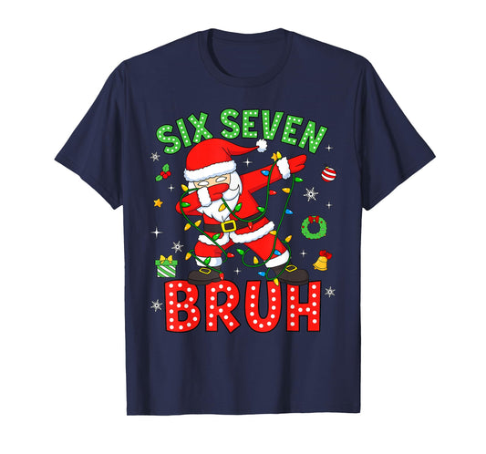 Six Seven 67 Gen Z Alpha Meme Bruh Christmas Dabbing Santa T-Shirt