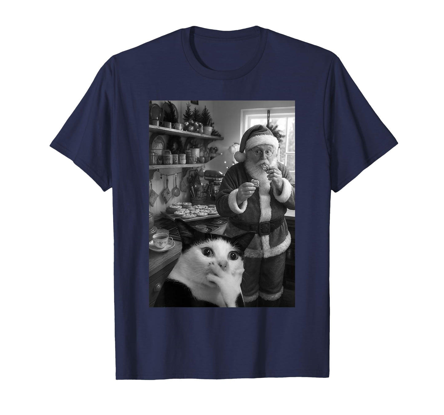 Cat Taking A Selfie Santa Christmas Xmas Pajamas Holiday T-Shirt