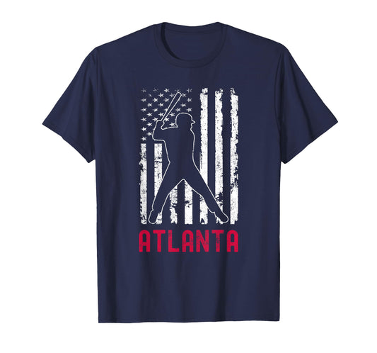 Atlanta American Flag Baseball Weathered T-Shirt