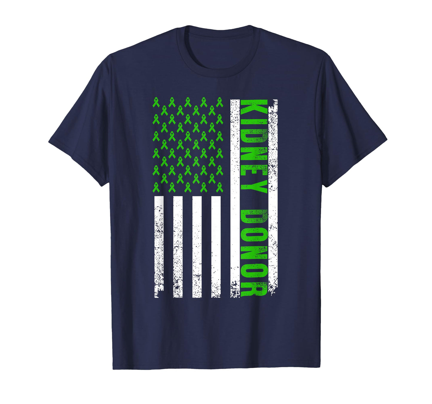 Cute Kidney Donor US Flag Art Kidney Transplant Green Ribbon T-Shirt