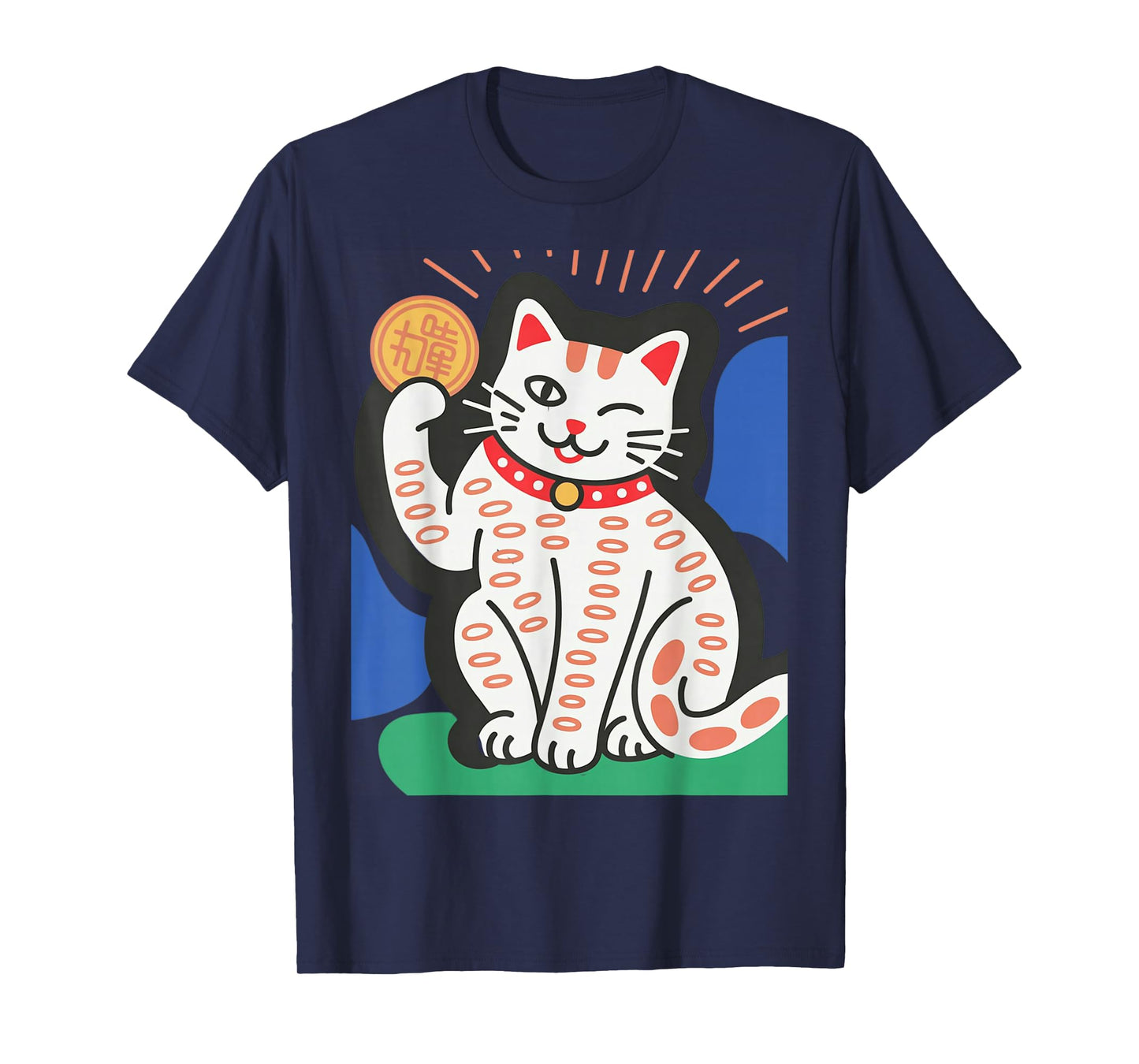 Lucky Cat Maneki Neko Japanese Fortune Waving Charm Art T-Shirt