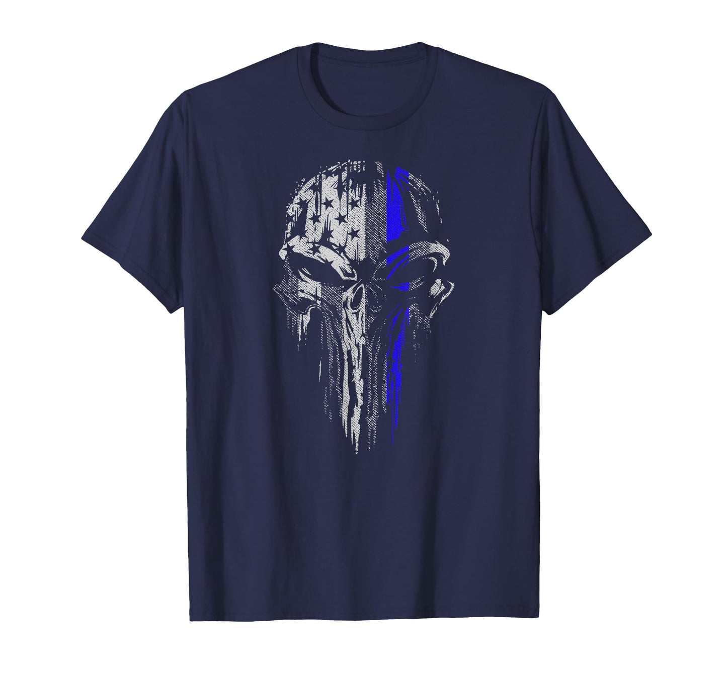 Thin Blue Line Shirts Men - USA Flag Skull Police T-Shirt