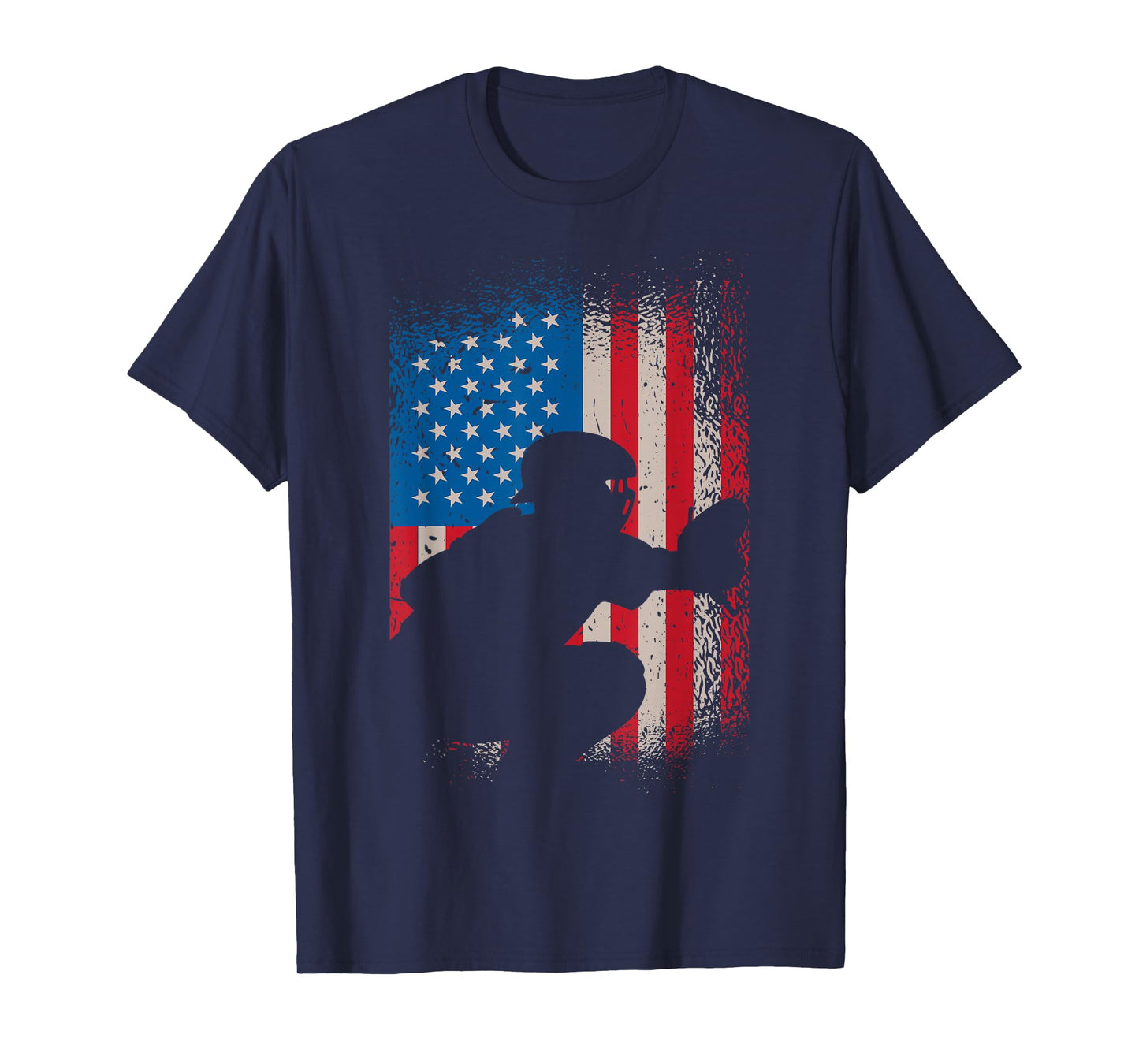 American Flag Baseball Catcher Design - USA Flag Baseball T-Shirt