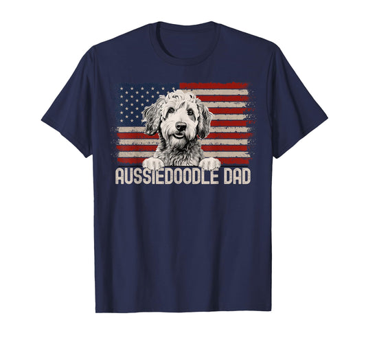 Best Dog Dad Ever American Flag - Aussiedoodle Dad T-Shirt