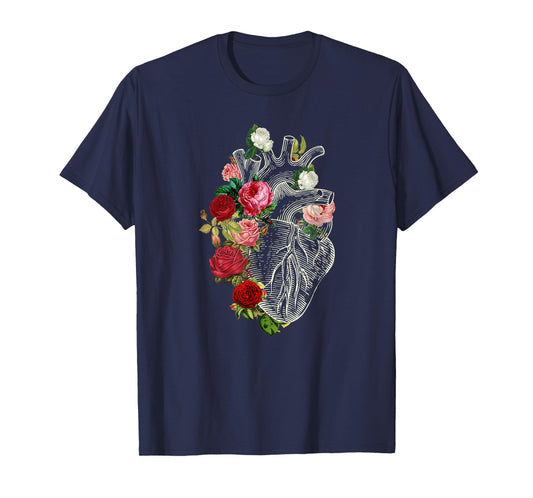 Anatomical Heart Floral Organ Cardiology Cardiac Nurse T-Shirt