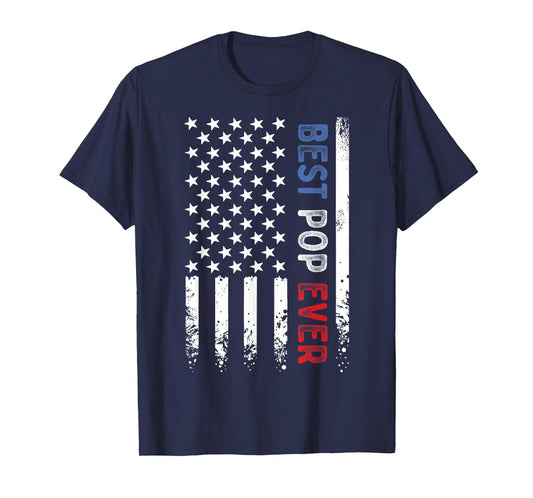 Father's Day Best Pop Ever American Flag Distressed T-Shirt